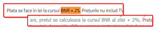 capturi de ecran din oferte de hosting cu pretul BNR + 2%